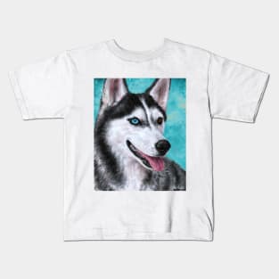 Beautiful Siberian Husky Painting with Turquoise background Kids T-Shirt